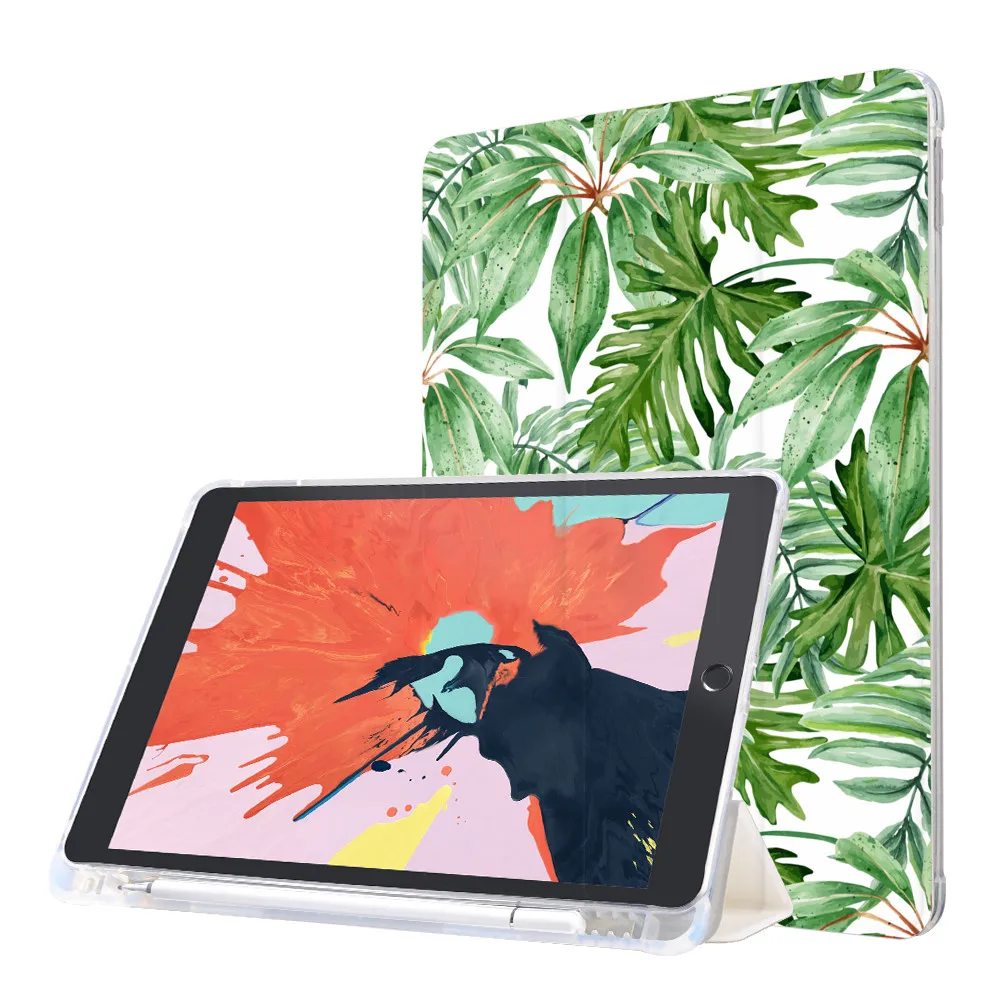 

Green Leaves Soft TPU Case with Pencil Holder For iPad Pro 11 12.9 Fold Cover for iPad 7th 8th 9th Gen 10.2 Mini 6 Air 2 4 5