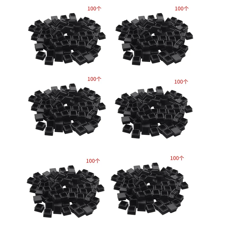 

600Pcs Plastic Square Tube Inserts End Blanking Caps 20mm x 20mm Black