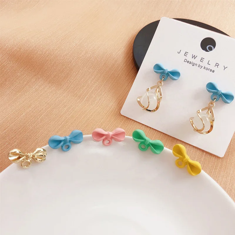 

10Pcs Alloy Spray Paint Bowknot Stud Earrings Settings Connectors Earring Base Earrings Hook For DIY Jewelry Making Findings