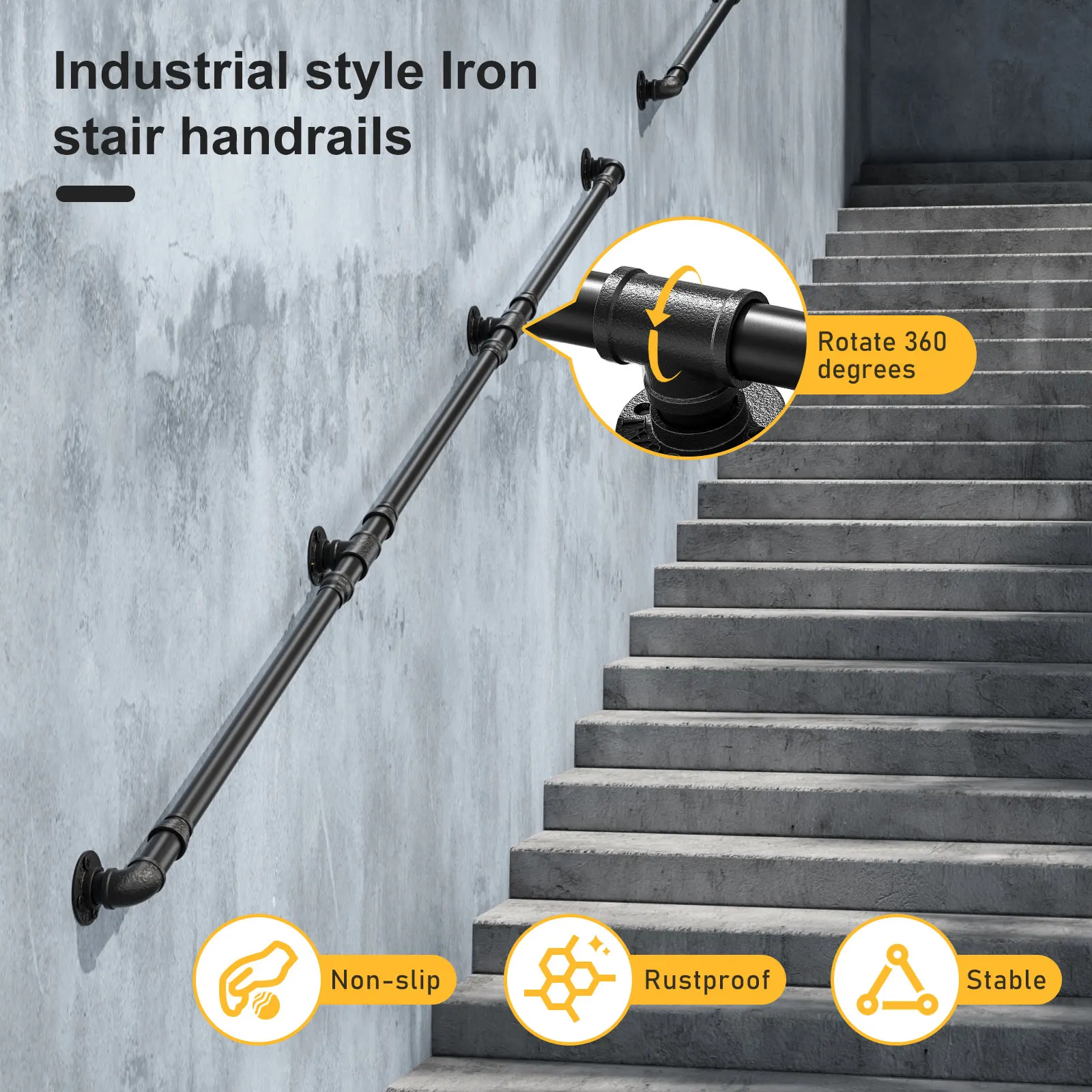 Перила для лестницы диаметром 3 2/4 см перила 1 5/2/3 м черные внутри и снаружи