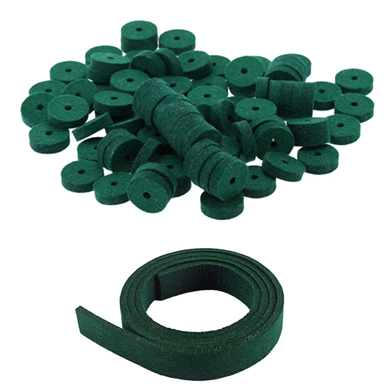 

90Pcs Piano Keyboard Washer Piano Felt Balance Rail Punchings Washers Repair Parts & 1pcs Green Piano Spring Rail Felt