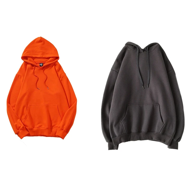 

2 Pcs Hoodies Warm Oversized Unisex Couple Sweatshirts Harajuku Hooded Men Women Hoody Tops XXL, Orange & Dark Gray