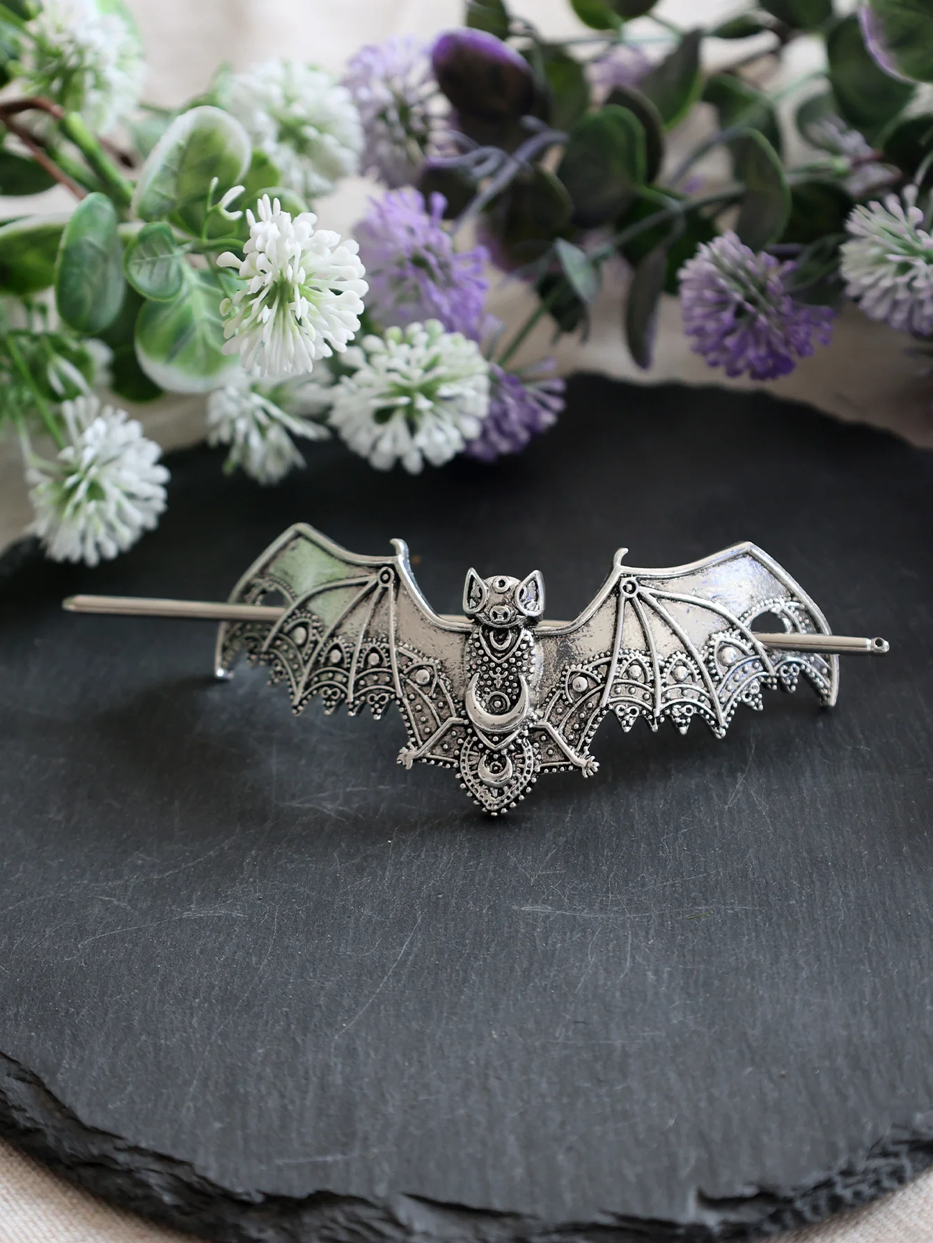 Заколка для волос с черепом ведьмы и летучей мышью заколка вампира оккультного