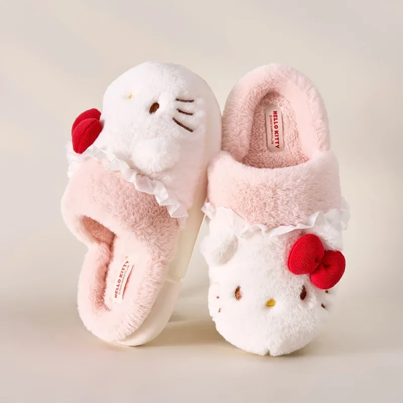 Милые зимние хлопковые тапочки Sanrio с рисунком Hello Kitty на толстой подошве