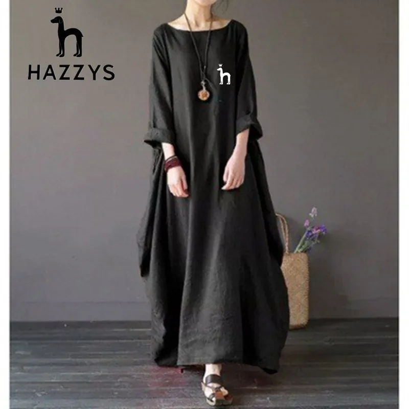 

2023HAZYS Spring and Autumn Holiday Two Piece Long Dress Art Flax Dress Loose Long Sleeve Cotton Linen Dress