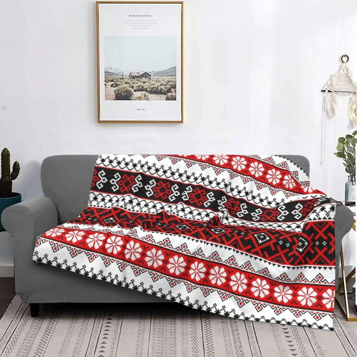 

Ukrainian Embroidery Bright Color Vyshyvanka Blanket 3D Printed Flannel Fleece Ukraine Ethnic Throw Blankets for Bedroom Couch