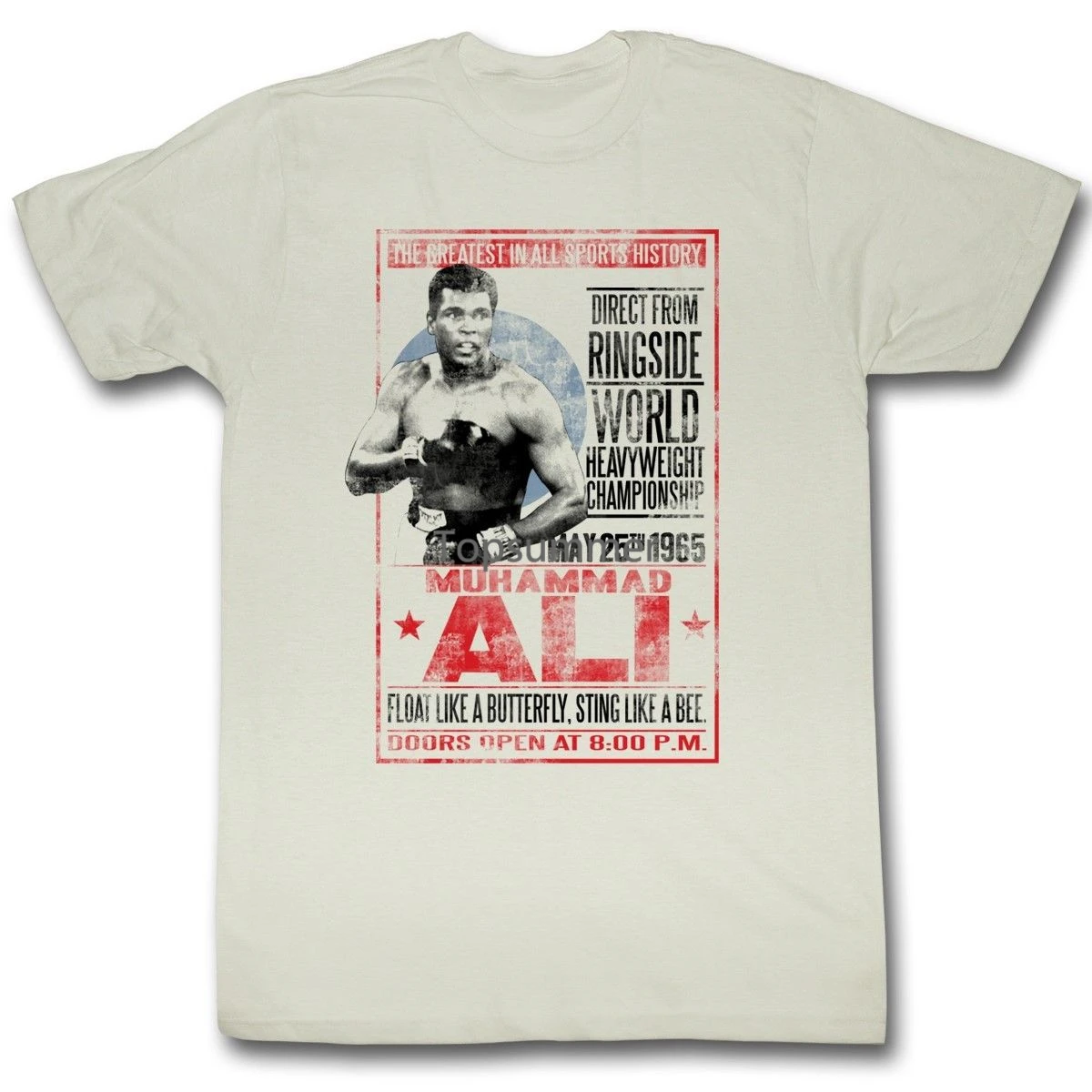 

Muhammad Ali T-Shirt Adult 1965 Poster Dirty White Tee Shirt Casual Plus Size T-Shirts Hip Hop Style Tops Tee S-3Xl