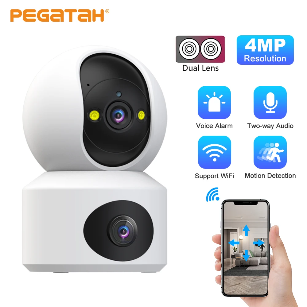 

IP-камера PEGATAH, Wi-Fi, 1080P HD, два объектива