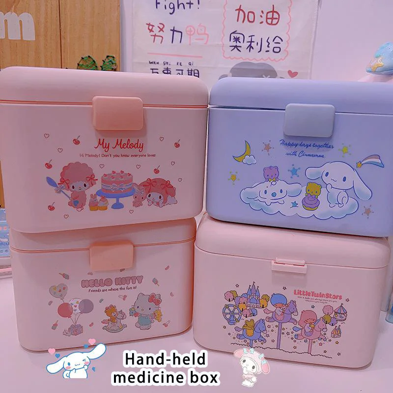 

Милый Sanrio, мультяшный многослойный портативный контейнер для хранения Hello Kitty Kuromi MyMelody Cinnamoroll семейный Органайзер подарок