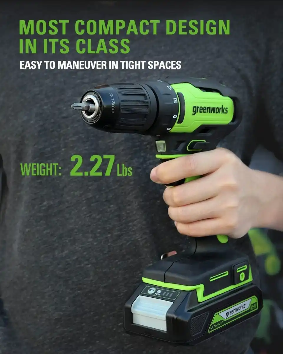 Greenworks 24v Cordless Drill Driver Brushless Motor  35 Nm Power tools with Battery and Charger