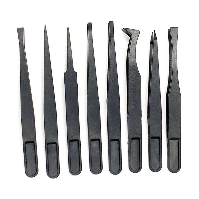 

8 Styles Black Carbon Fiber Plastic Tweezers Needle Nose Pointed Curved Flat Tip