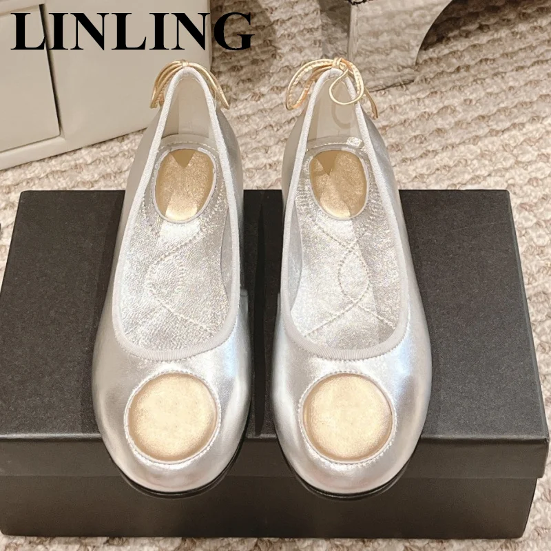 

Балетки женские из натуральной кожи, роскошные дизайнерские классические, с круглым носком, без застежки, балетки, мягкие лоферы