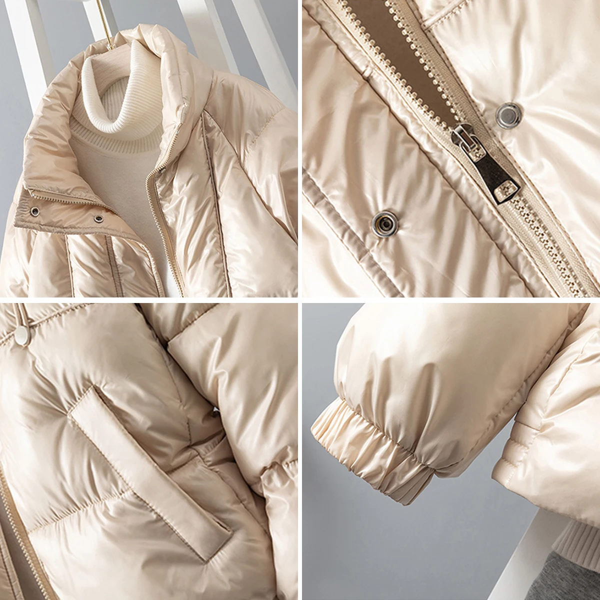 Women Jacket 2023 New Winter Parkas Female Glossy Cotton Jackets Stand Collar Casual Warm Parka Coat Female Outwear