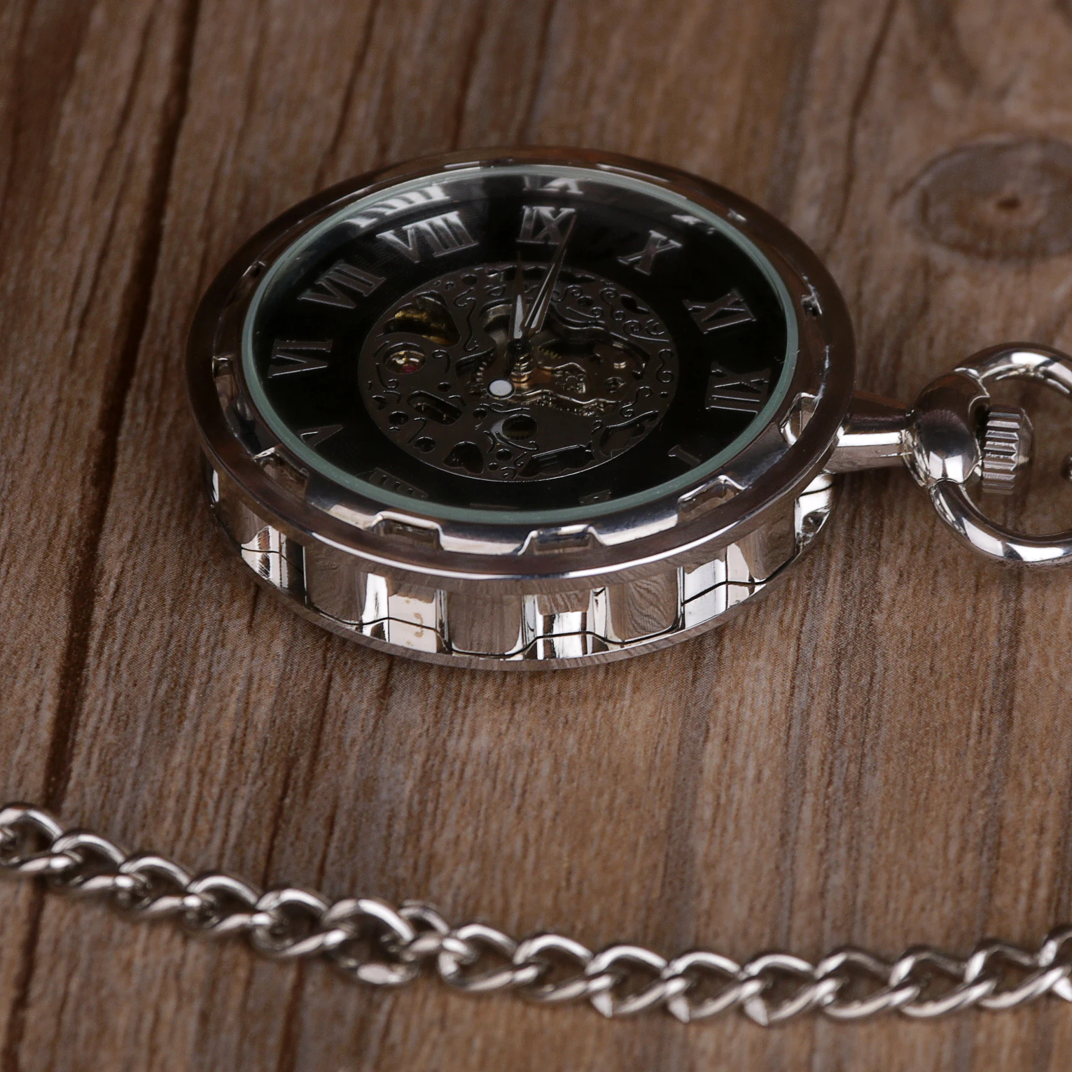 Vintage Pocket Watch Roman Numerals Display With Chain Pendant Clock Mens Womens Gifts