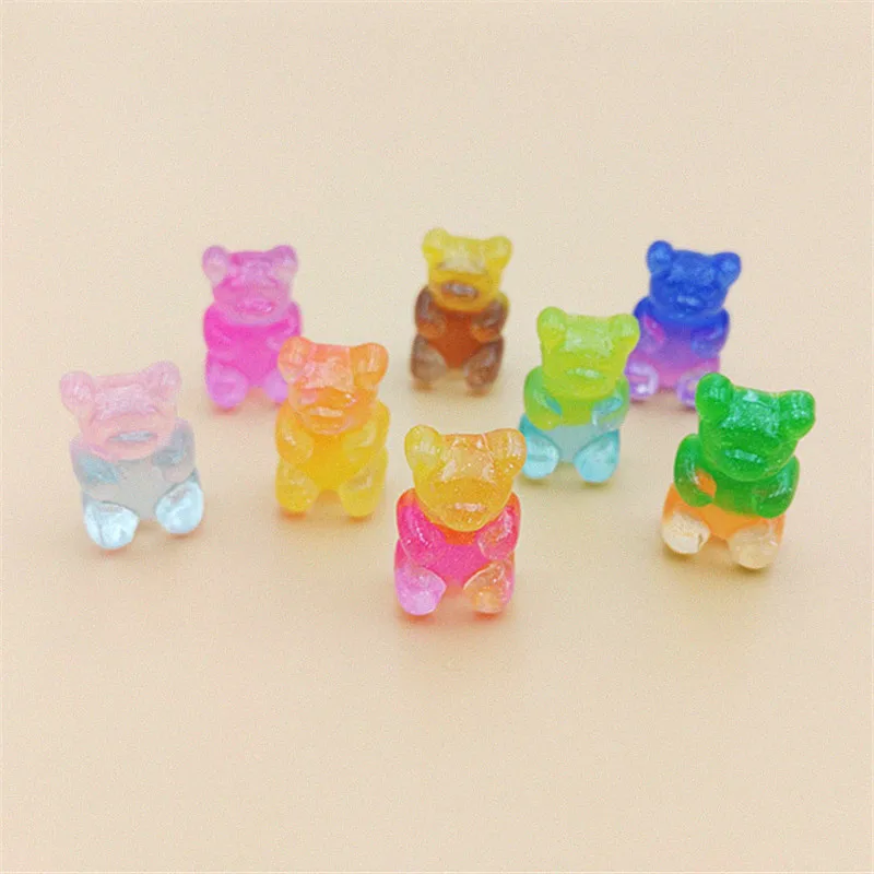 

20Pcs Kawaii Glitter Gradient Gummy Bear Flatback Resin Cabochons Charms for DIY Jewelry Craft Scrapbook Decoration Accessories