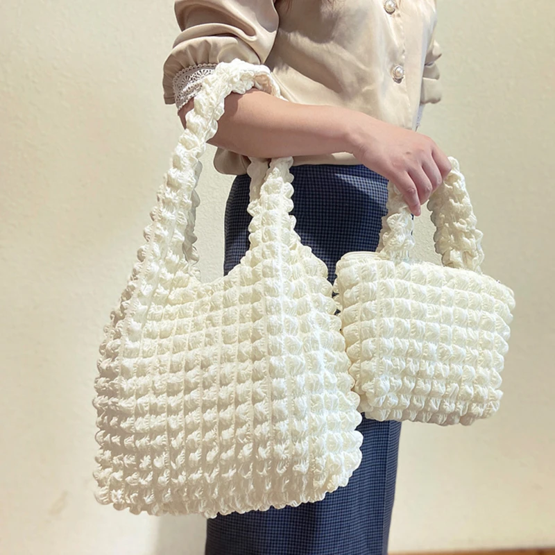 

Cute Pleated Women Shoulder Bags Large Capacity Female Vest Underarm Bag Tote Small Tote Shopping Bag Cloud Bubbles Shoulder Bag