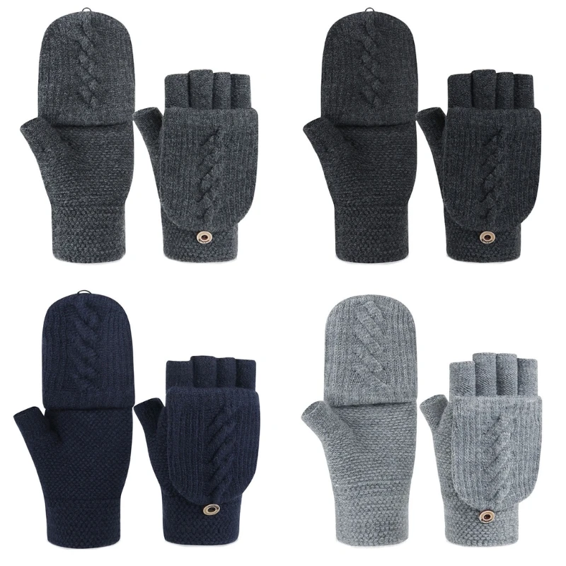 

E9LC Knit Convertible Gloves Touchscreen Mitten Fingerless Gloves Work Flip Gloves