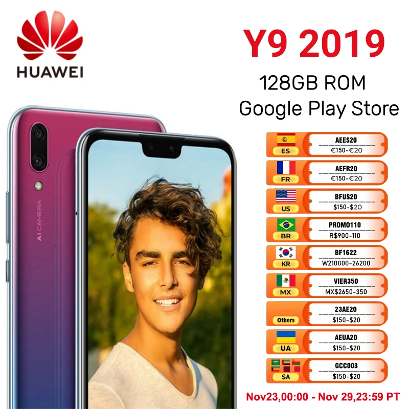 

Смартфон HUAWEI Y9 2019 дюйма, Android 6,5, 64/128 ГБ, Google Play Store, 4G сеть, сотовый телефон