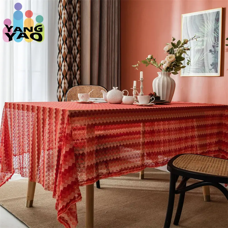 

Lace Tablecloth Home Rectangular Coffee Table Cloth Knitted Hollow Senior Sense Tablecloth Wedding Birthday Party Decoration