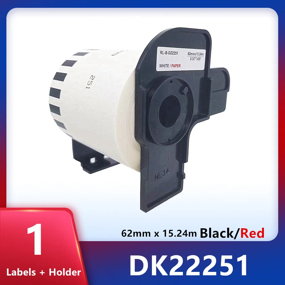 

1 Roll and Holder Compatible DK-22251 dk22251 dk 22251 Red/Black Double Color Label 62mm*15.24M DK-2251 Continuous Label