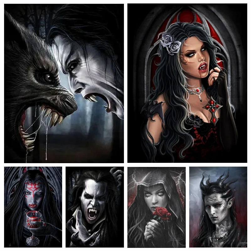 Diy 5d Horror Vampire And Werewolf Diamond Painting Full Square Embroidery Victory Revenge Cross Stitch Mosaic Art Home Decor