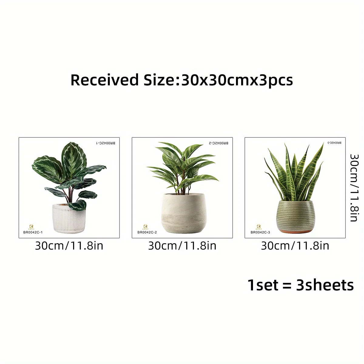 3 шт. акварельные имитация горшечных зеленых растений наклейки на окна съемные