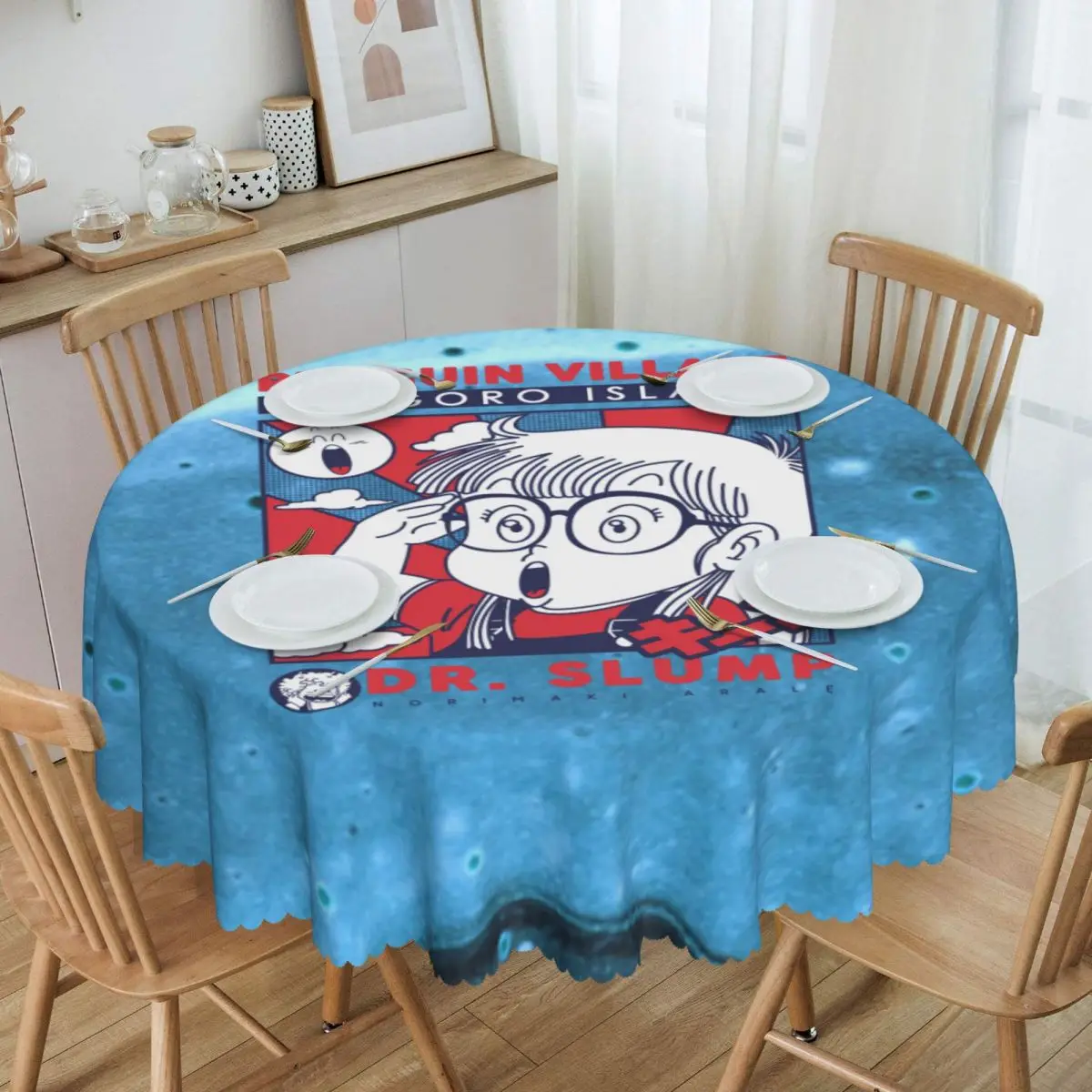 

Arale Dr.Slump Tablecloth Round Waterproof Japanese Anime Manga Table Cover Cloth for Party 60 inch