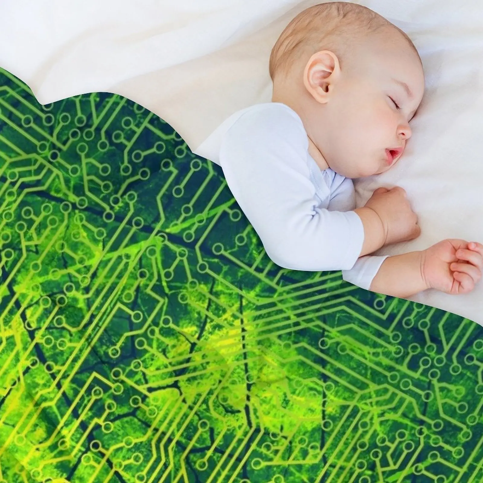 Зеленое и желтое светящееся одеяло с текстурой печатной платы Клетчатое для