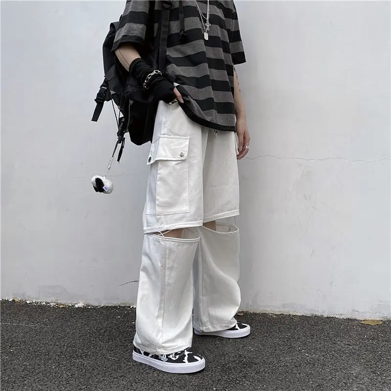 

DEEPTOWN Loose Vintage Cargo Pants for Men Casual Fashion Straight Trousers Male Zipper Streetwear Hip Hop Korean Style Spring