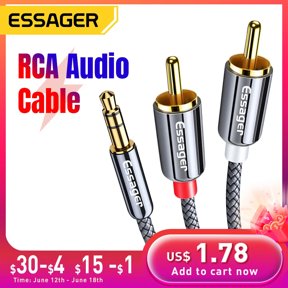 Essager RCA Cable HiFi Stereo 2RCA to 3.5mm Audio Cable AUX RCA Jack 3.5 Y Splitter for Amplifiers Audio Home Theater Cable RCA