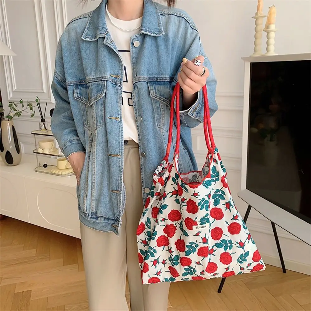 Korean Floral Large Shoulder Bag Ins Underarm Bag Summer Flower Tote Bag Women Handbag Large Capacity Gifts Shopping Storage Bag