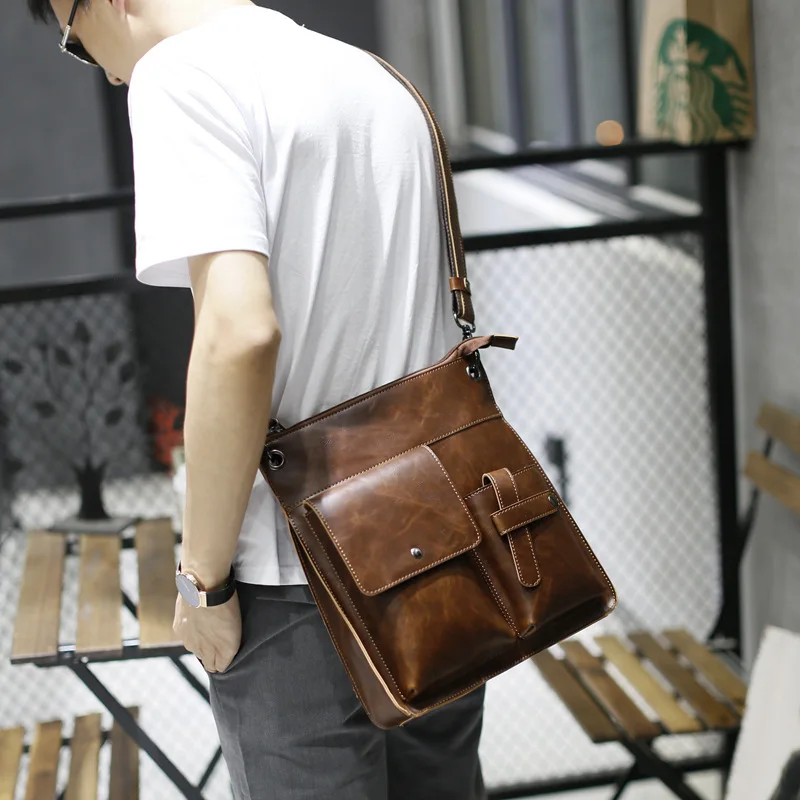 New Men Pu Leather Shoulder Messenger Cross Body Vintage Male 2023 Business Bags