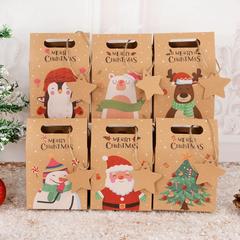 

24 Pcs Christmas Kraft Paper Gift Box Santa Claus Candy Cookie Treat Box Packaging Bag 2023 Natal Xmas Party Decoration for Home
