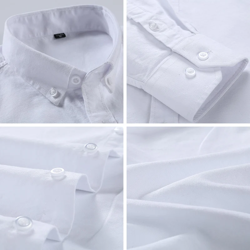 2022 100%Cotton High Quality Oxford Men Shirt White Long Sleeve Striped Plaid Embroidery Regular Fit Soft Thick Comfortable Male