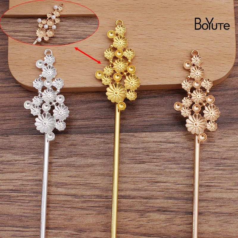

BoYuTe (10 Pieces/Lot) 20*41MM Alloy Flower Hair Stick Materials Diy Antique Chinese Clothing Accessories