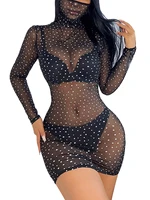 sexy sequin mesh see through mini dress for women party club summer y2k fashion long sleeve street bodycon dresses