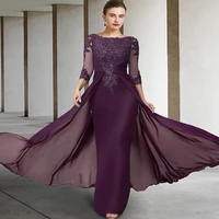 ohmmayby chiffon scoop full sleeve mother of bride dresses sequined applique women dress 2022 summer m%c3%a8re formelle robes sale