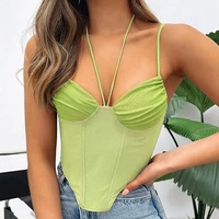 new arrival women fashion tops sexy girl summer clothes streetwear halter v neck fishbone vest 2022