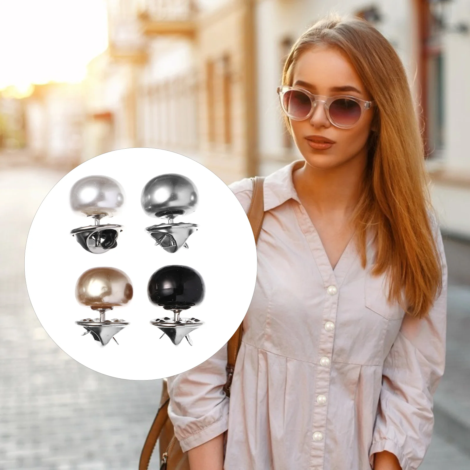 

Pearl Buttons Women Shirt Brooch Replacement Safety Pin Instant Metal Nail-free