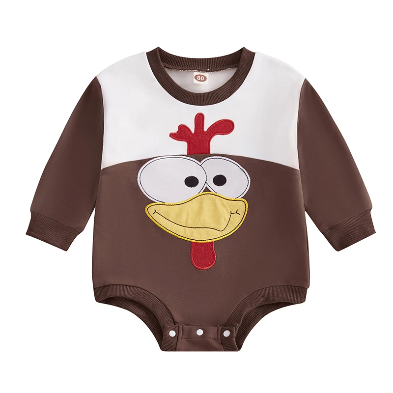 Baby Girls Boys Sweatshirts Rompers Thanksgiving Clothes Turkey Embroidery Long Sleeve Infant Fall Bodysuits |