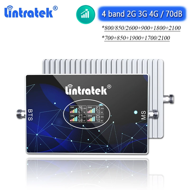 

Lintratek 4 Band 2G 3G 4G Signal Booster LTE B20 800 850 900 1800 2600 2100 UMTS WCDMA 70dB Cellular Amplifier Repeater Internet