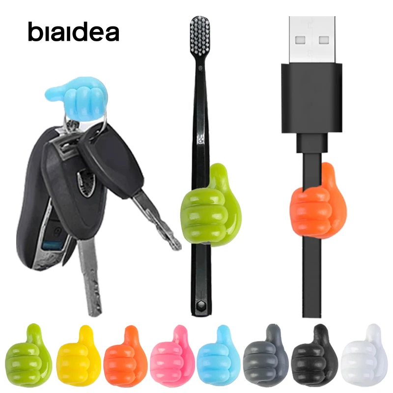 

8pcs Multifunctional Clip Thumb Hooks Wall Handy Holder Towel Key Wire Makeup Toothbrush Organizer Data Cable Storage Bathroom