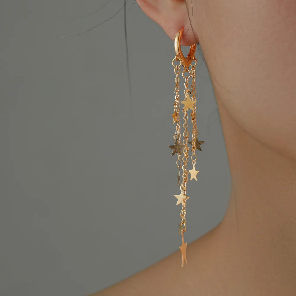 

Jefanny Love Long Gold Copper Tassel Hoop Earrings for Women Luxury Dangle Star Lady Earring Party Wedding Fashion Jewelry Gift