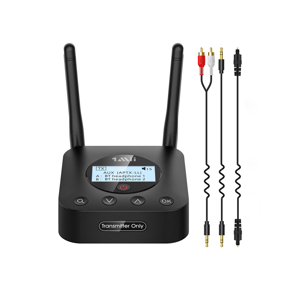 Bluetooth 5.0 Transmitter for TV /PC to 2 Headphones/Speakers, Bluetooth Adapter w/ Screen Display aptX Low Latency & HD