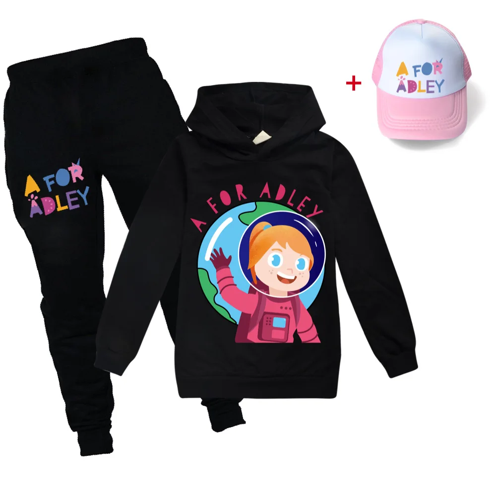 

New Fashion kids clothing A for Adley Toddler hoodie sweatshirt+pants baby girls children clothes boy casual sportswear suit+hat