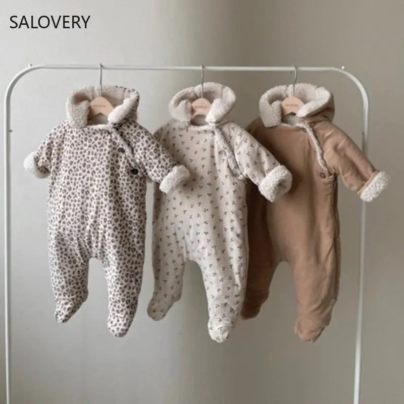 

Winter Newborn Baby Romper Thickened Cotton Padded Clothes for Boys and Girls Baby Rompers Fur Lining Infant Hoody Bodysuit