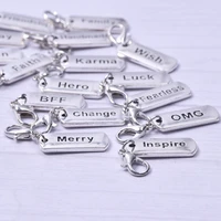 16pcs mix letter friendship family brand lobster clasp charms keychain silver color pendant for jewelry making diy accessories