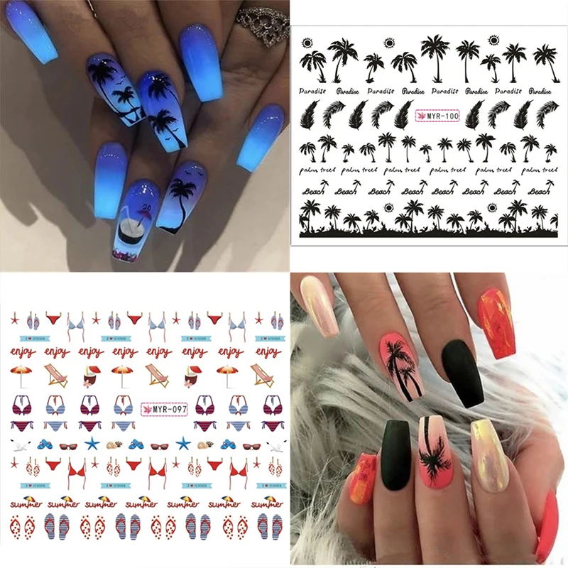 

1Sheet Black Coconut Tree 3D Nail Sticker Summer Palm Tree Design Nail Stickers Transfer Sticker Nail Decal DIY Nails Decoration