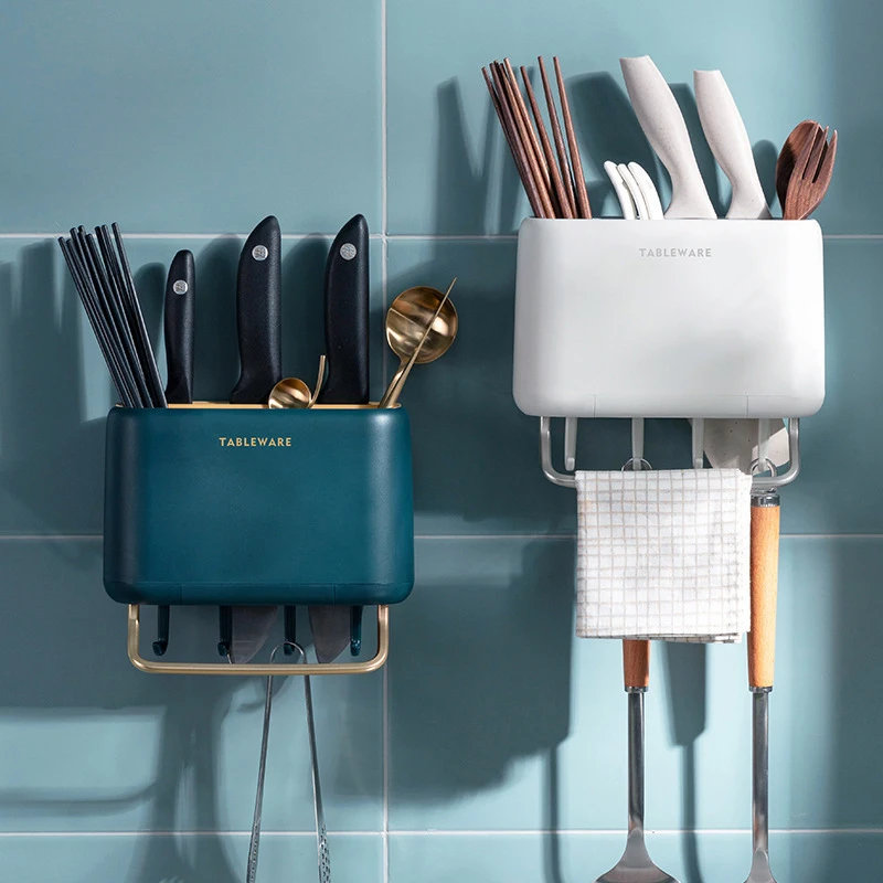 

NEW Chopsticks Kitchen Utensils Storage Holder Organizer Shelf Wall Mounted Drainer Rack Cutlery Multifunctional Storage Basket
