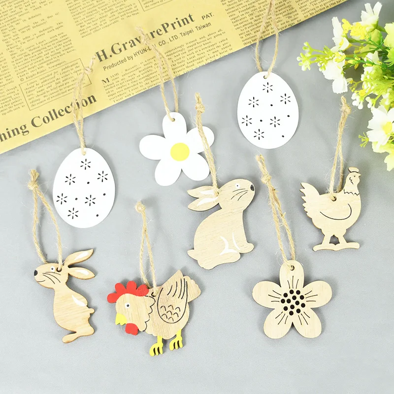 

8pcs Easter Decor Wooden Easter Bunny Eggs Chick Pendant Easter Party Decorations Unfinished Wood Slices DIY Gift Decoratve Sign